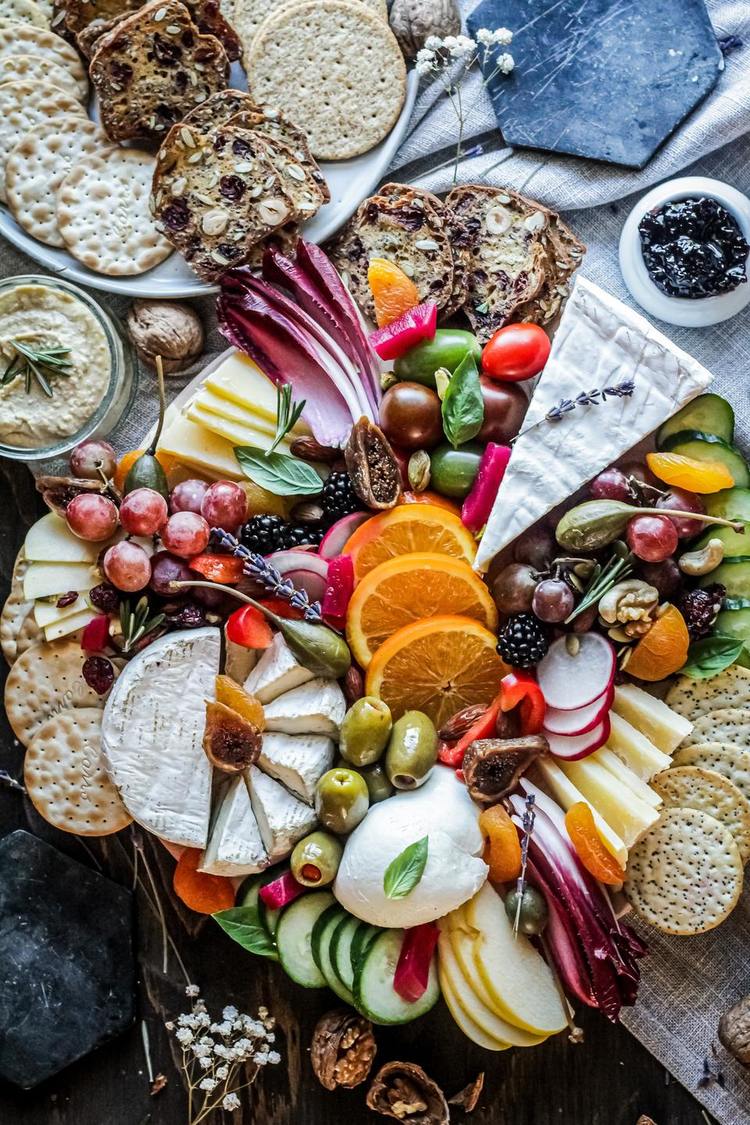 Sliced Oranges Charcuterie Board with Camembert, Olives, Cucumbers and Pears Recipe