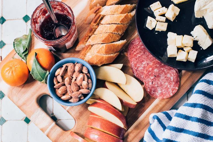 Charcuterie Recipe - Apple and Salami Charcuterie Board with Almonds and Jam