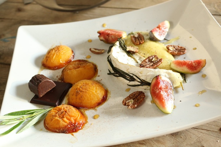 Charcuterie Recipe - Grazing Plate with Brie, Peaches, Walnuts, Figs and Milk Chocolate