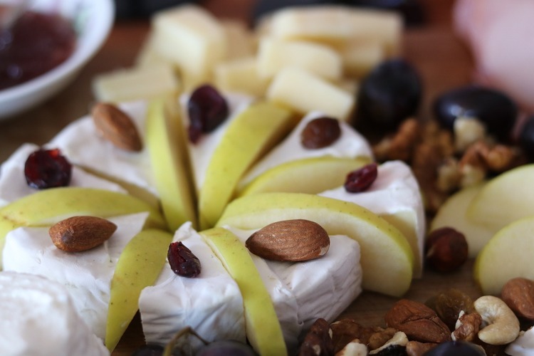 Brie Cheese with Pear Slices and Almonds Charcuterie Board