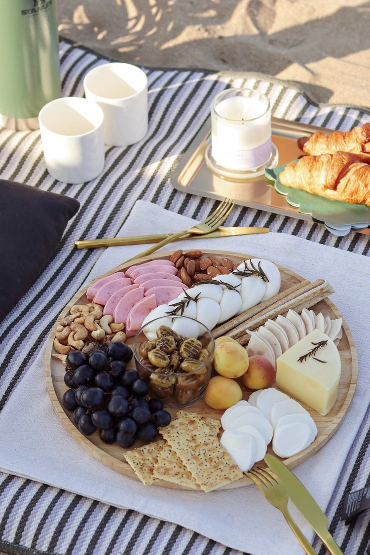 Charcuterie Board with Cashews, Almonds, Olives, Apricots, Ham and Mozzarella - Charcuterie Recipe