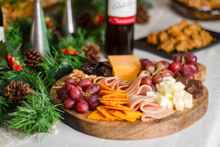 Charcuterie Recipe - Ham and Cheese Charcuterie Board with Grapes and Chocolate