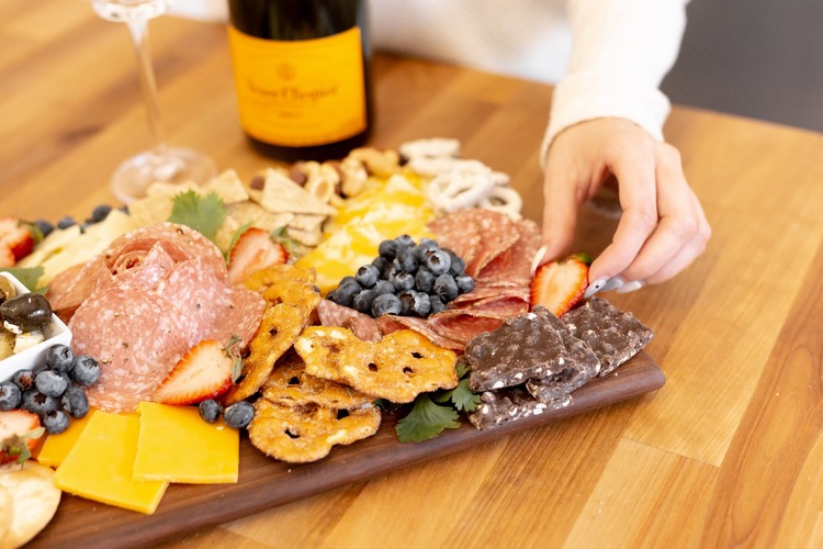 Charcuterie Recipe - Traditional Charcuterie with Salami, Chocolate Bark, Cheddar Cheese and Berries