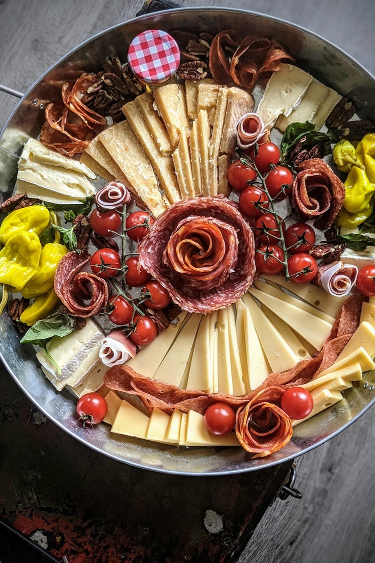 Charcuterie Recipe - Charcuterie Tray with Cheese, Peppers, Salami, Tomatoes and Jam