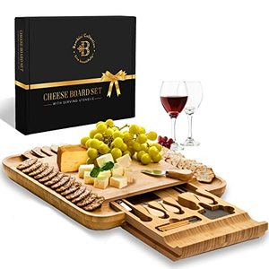 Premium Bamboo Cheese Board and Large Charcuterie Board Set